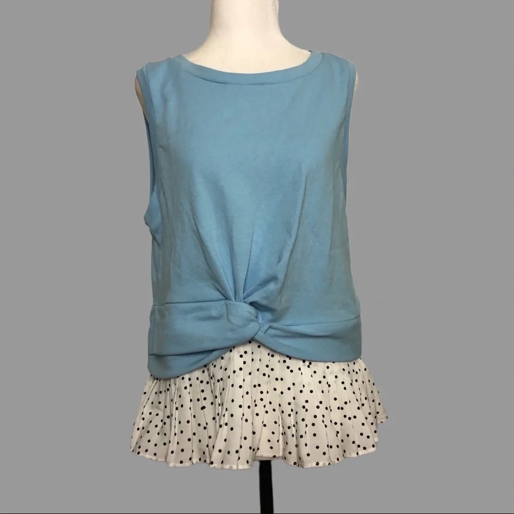 ❤️ S ❤️ NWT Anthro Ruffled Peplum Polka Dot Twist Front Tank - Picture 1 of 8